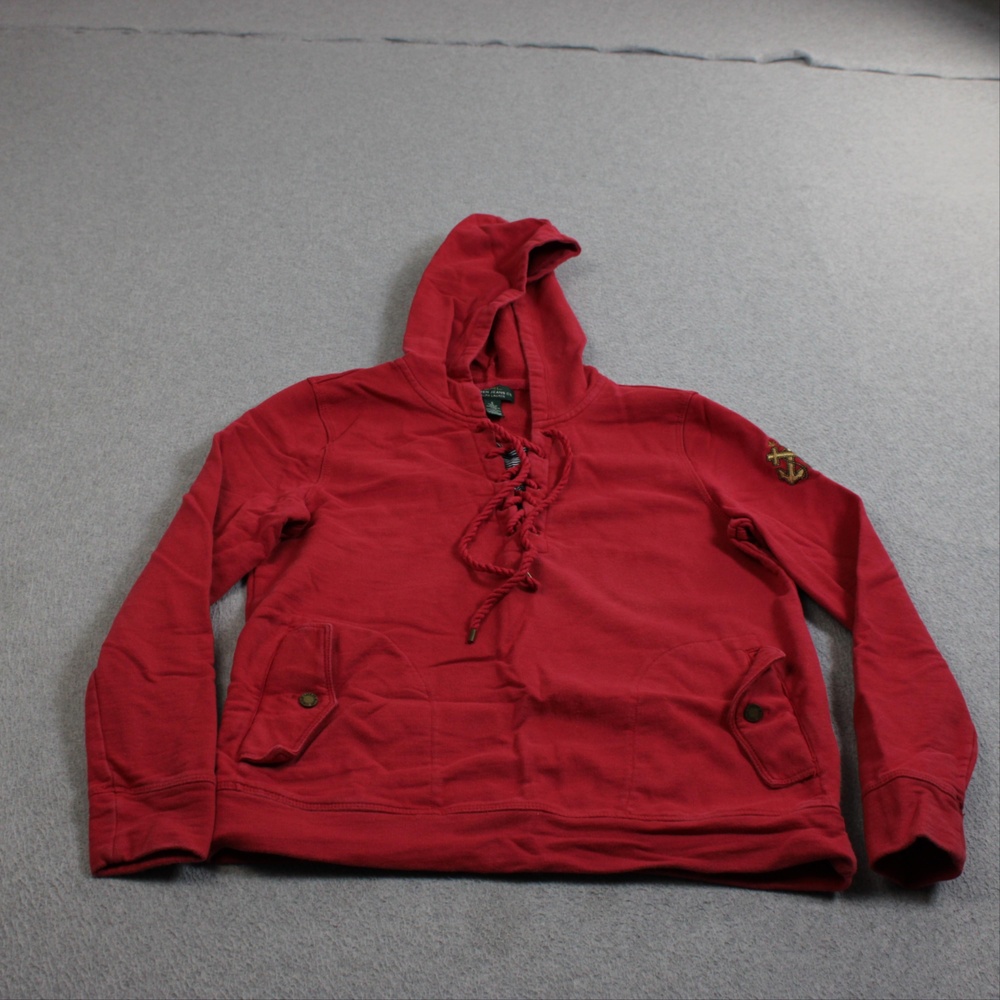 Ralph Lauren Jeans Hoodie Women Small Red Lace Up Nautical Anchor Nautical Y2K